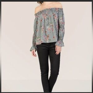 FRANCESCA’S Off Shoulder Stripes & Floral Long Sleeve Top. P. Sizes XS, S, M, L